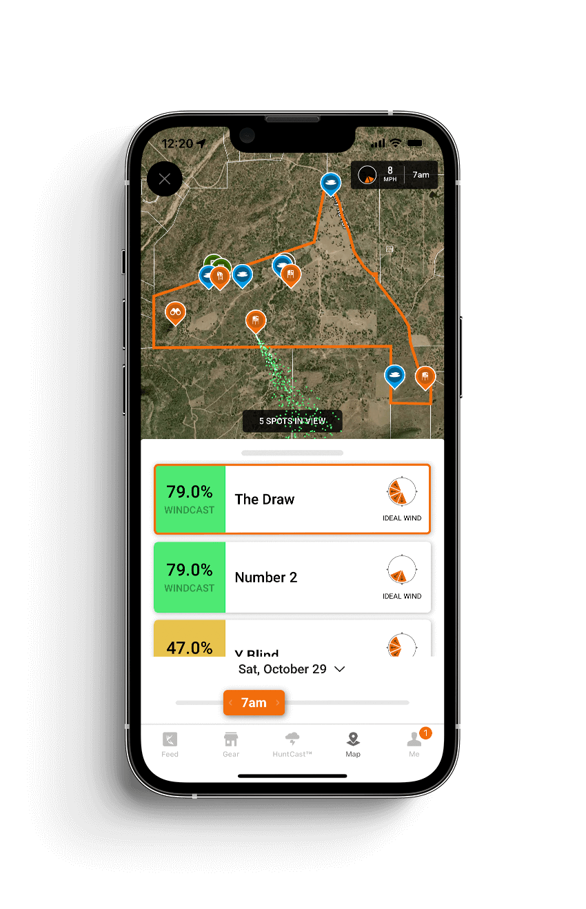 Mockup of phone screen showing WindCast in the HuntWise app.