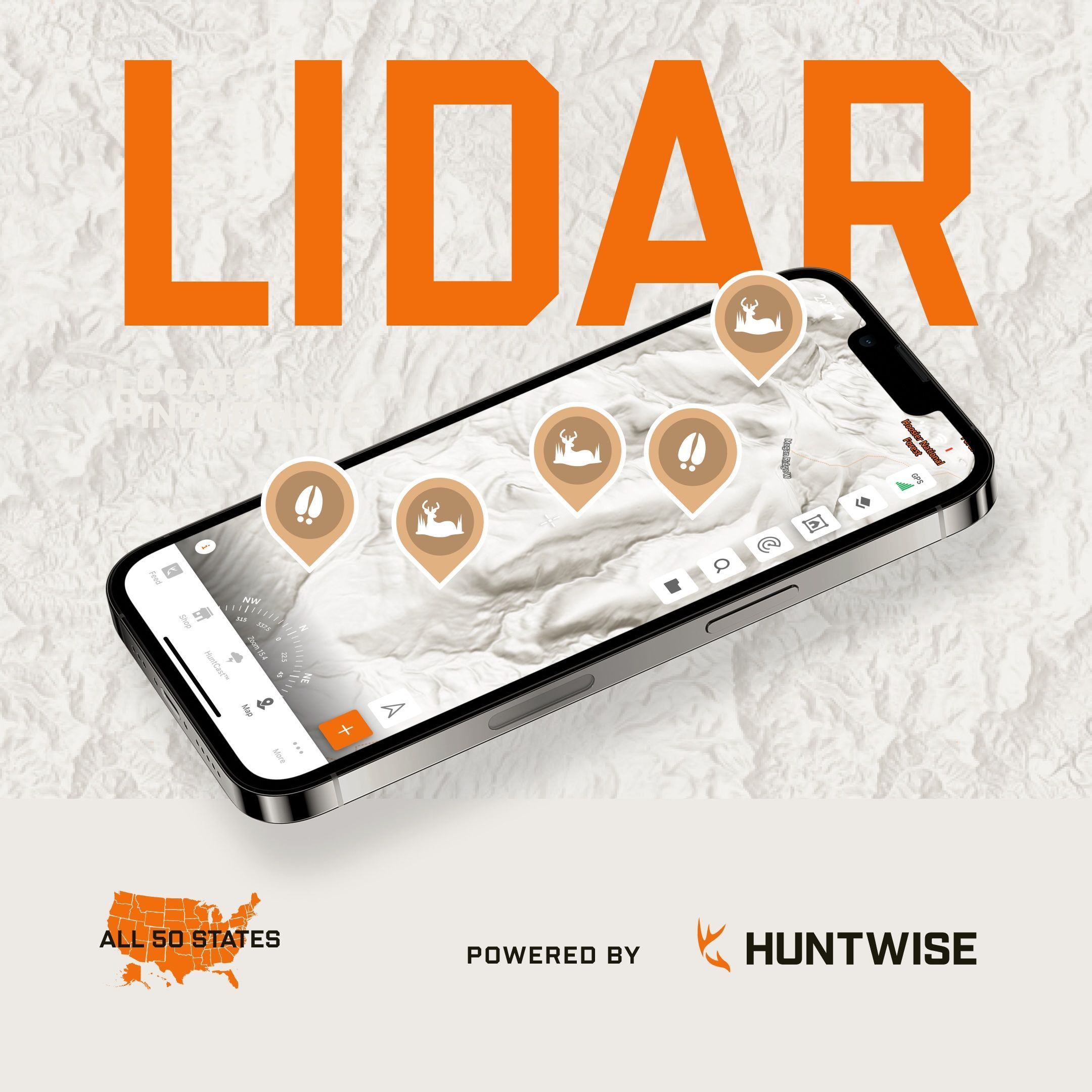 Graphic showing LiDAR in the HuntWise app.