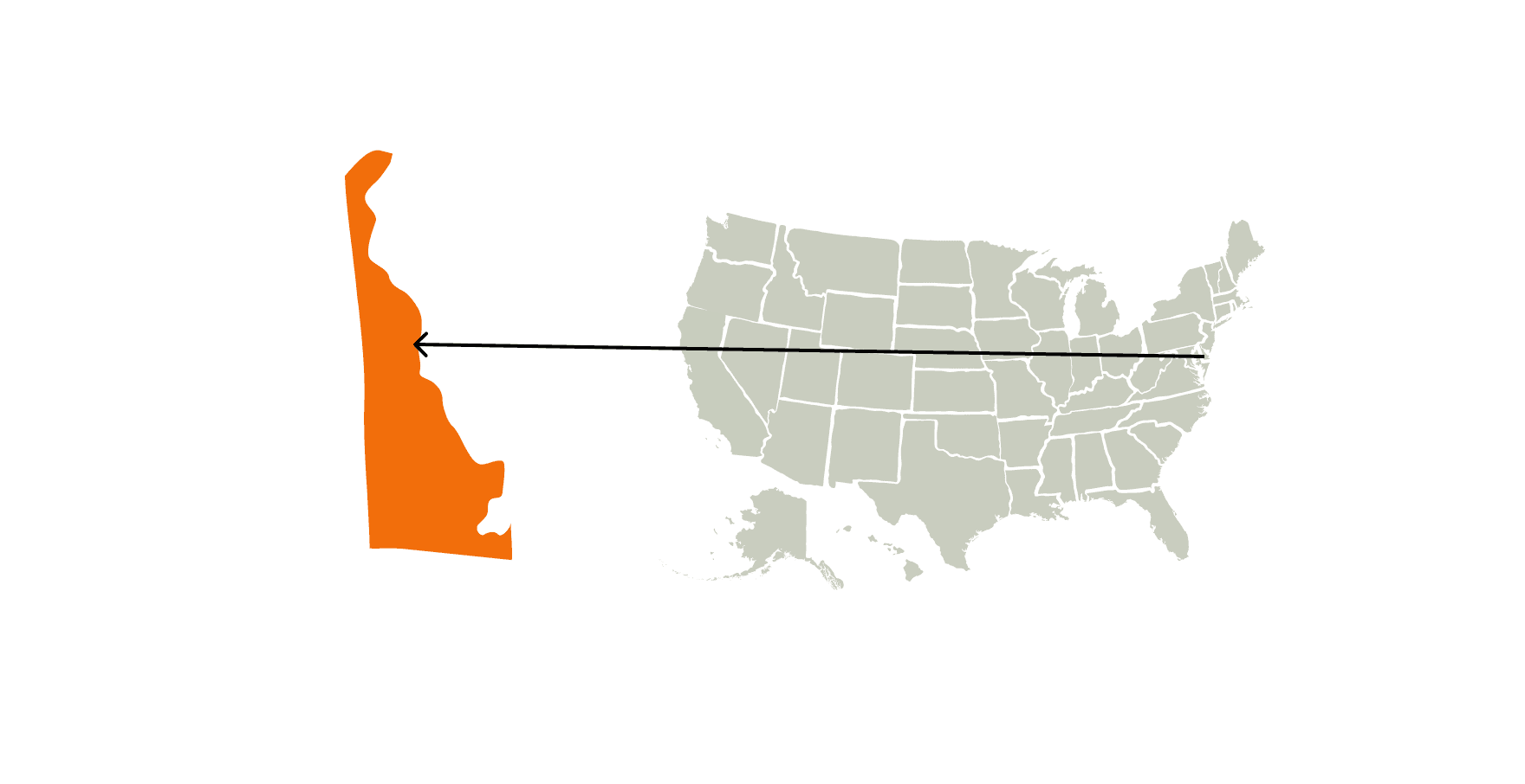 An illustrated map of the United States highlighting Delaware.