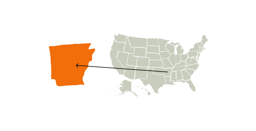 A map of the United States highlighting Arkansas, Arkansas hunting seasons concept.