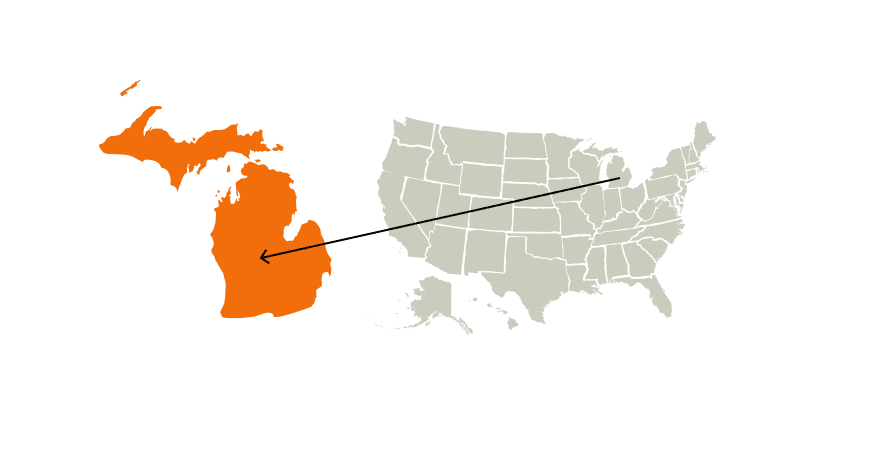 A map of the United States highlighting the state of Michigan, Michigan hunting seasons concept.