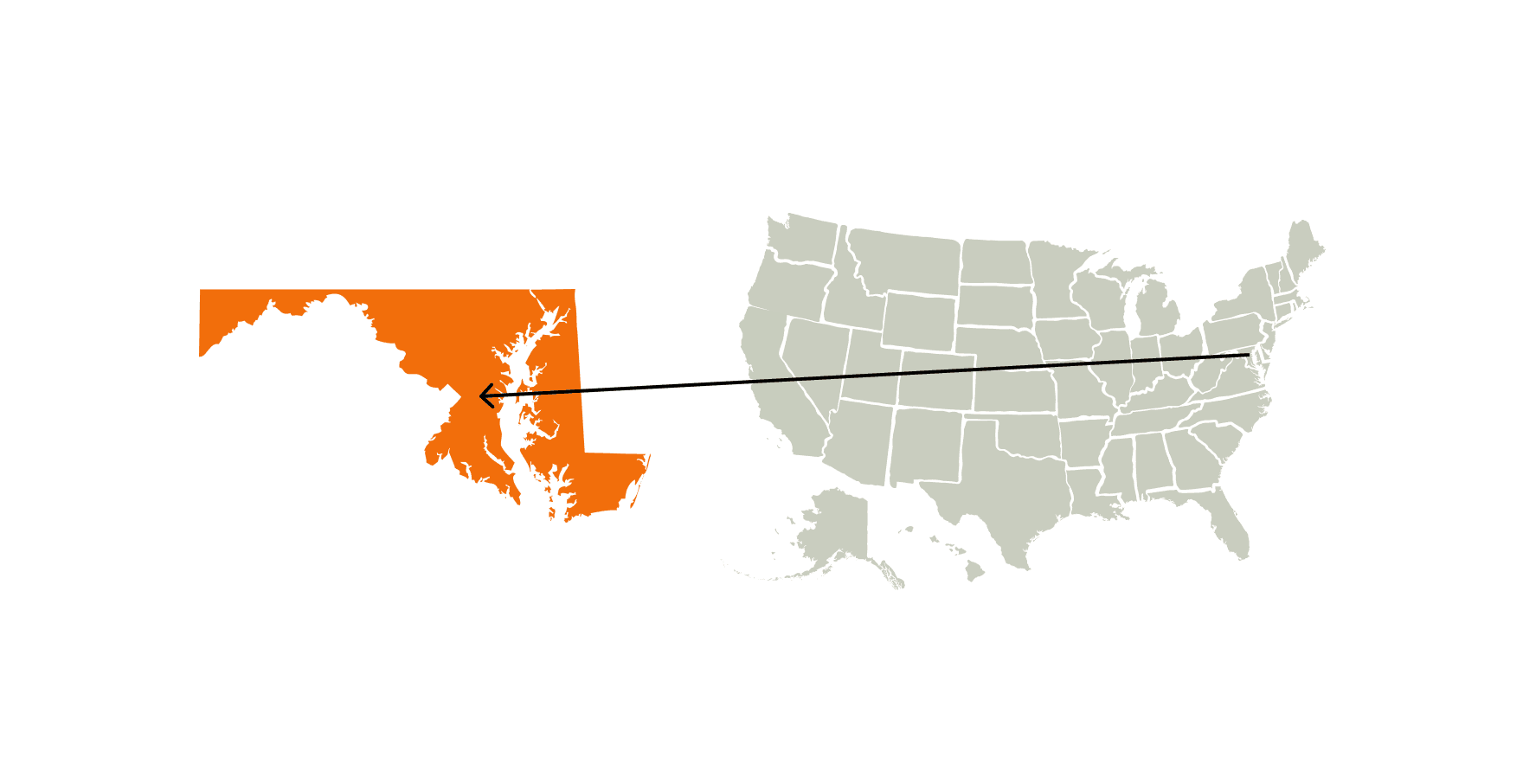 A map of the U.S. highlighting the State of Maryland.