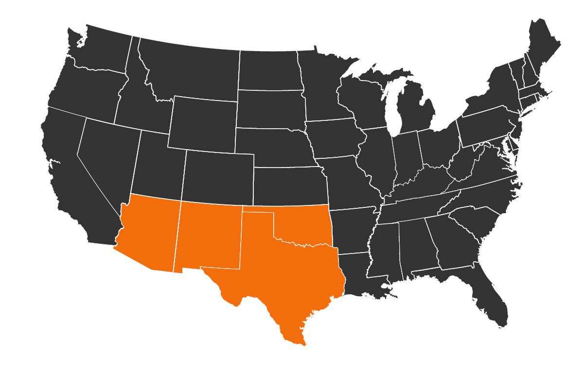 Map highlighting the Southwestern US states, shed hunting concept.