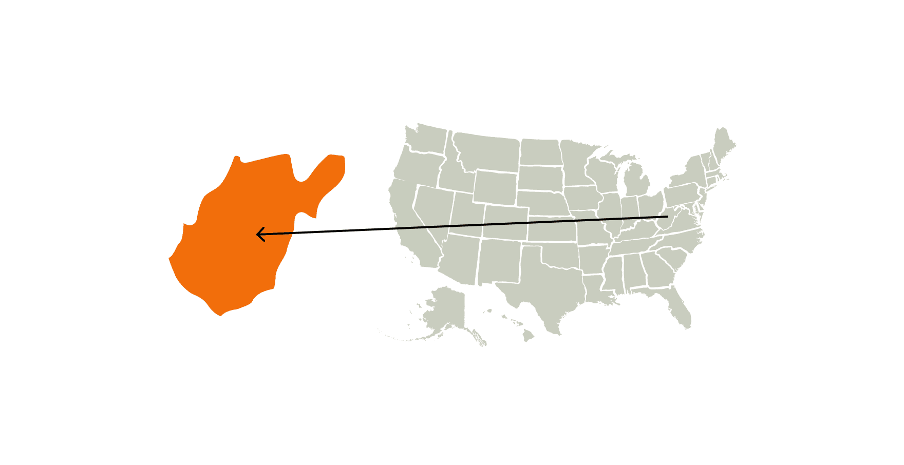 A map of the U.S. highlighting the State of West Virginia.