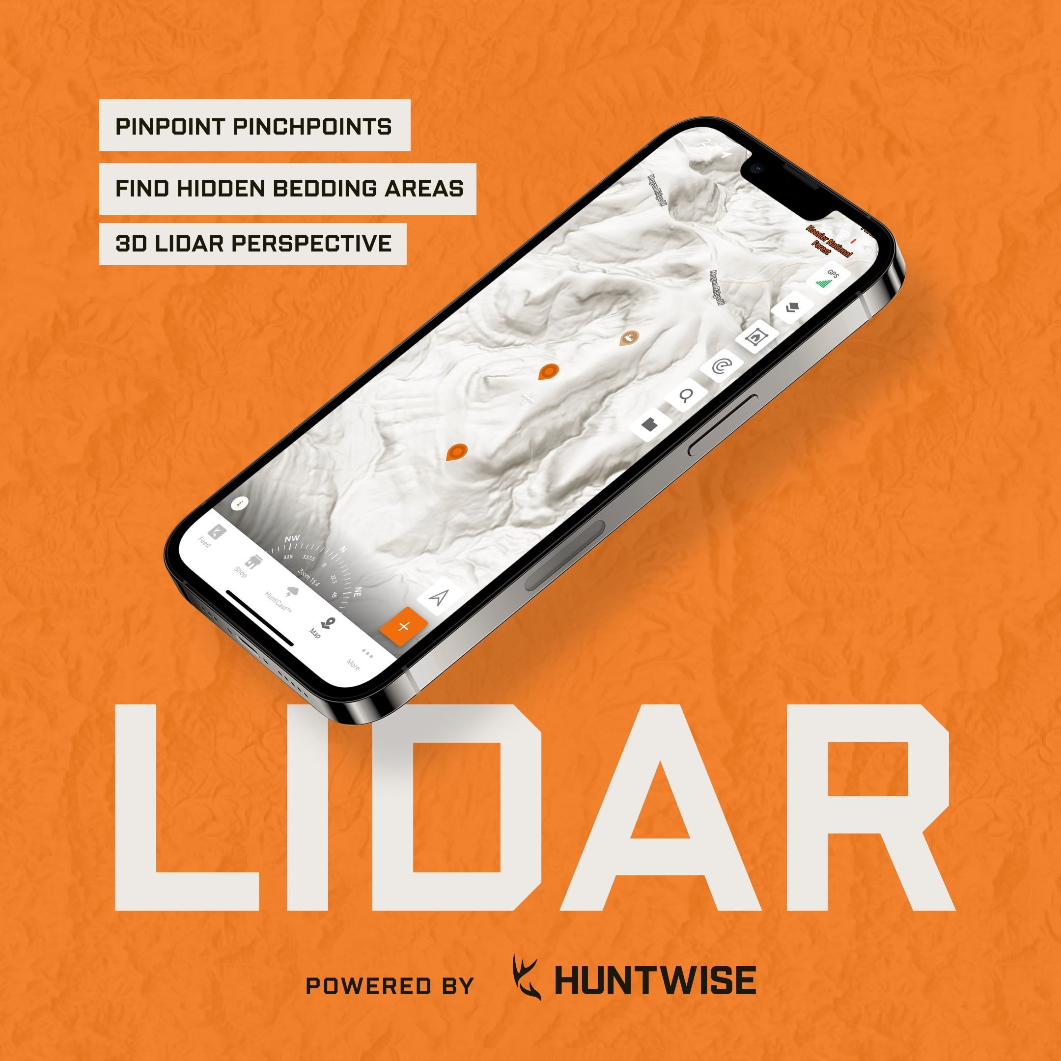 Illustration of LiDAR on a phone screen, use a hunting app concept.