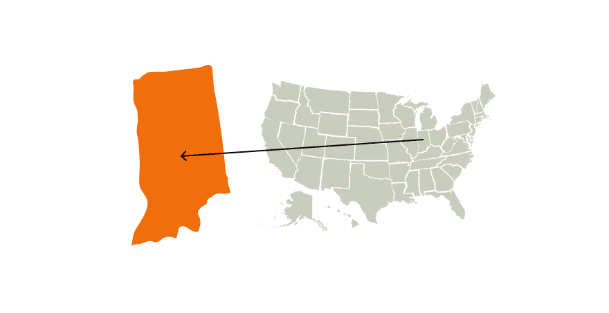 A graphic map of the United States featuring Indiana, Indiana hunting seasons concept.