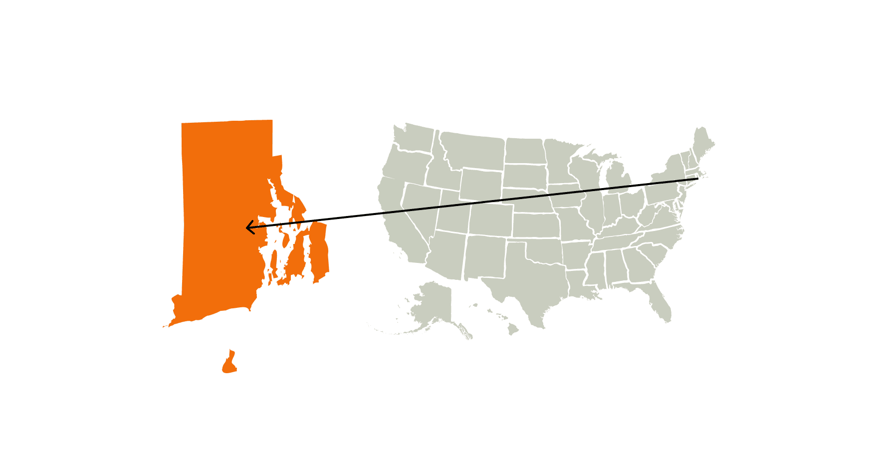 A map of the United States highlighting the state of Rhode Island.