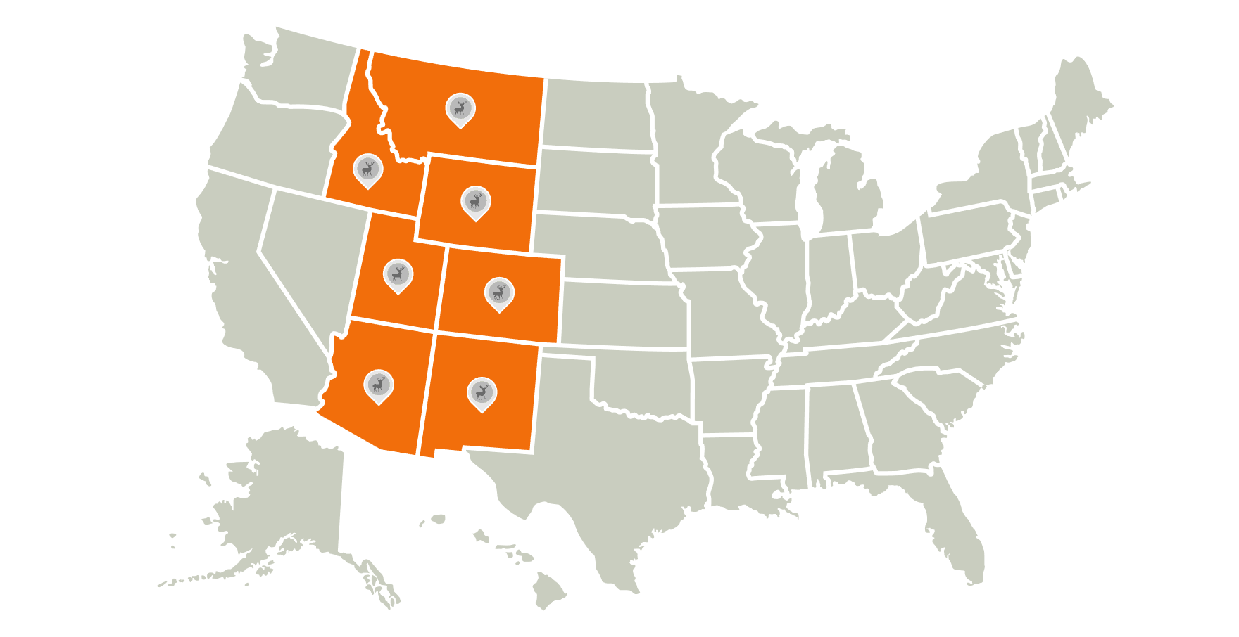 An illustration of a U.S. map highlighting the best elk hunting states.