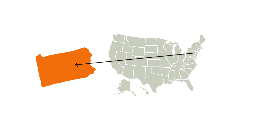 A map of the United States highlighting Pennsylvania, PA hunting season concept.