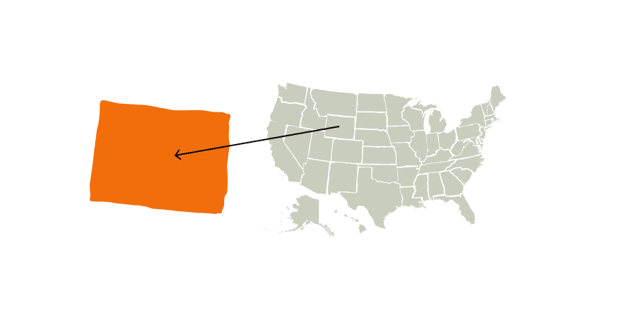 A map of the United States highlighting Wyoming, Wyoming hunting seasons concept.