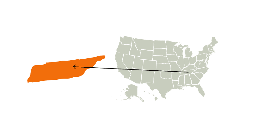 A map of the United States featuring Tennessee, concept of Tennessee hunting seasons.