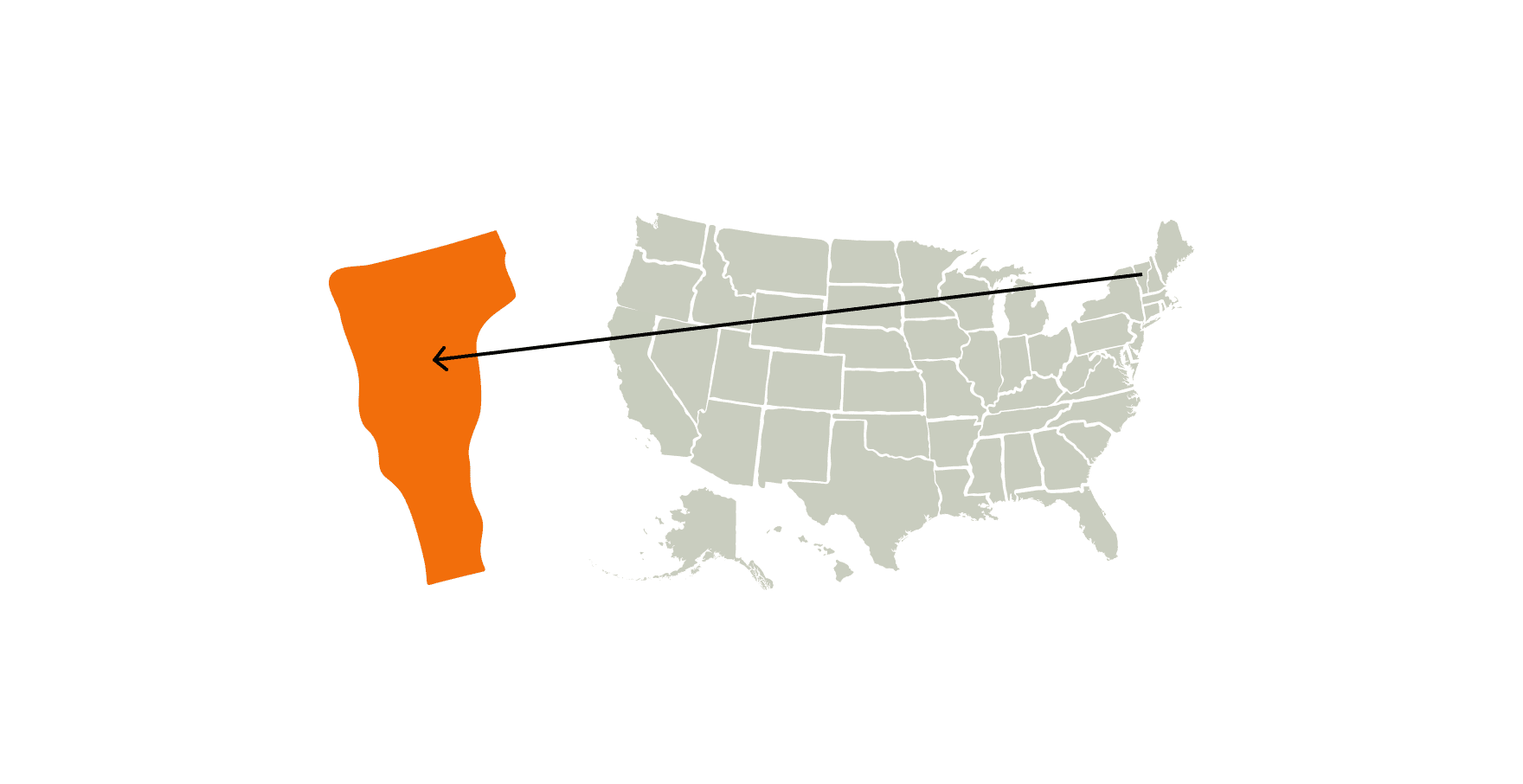 A map of the U.S. highlighting the state of Vermont, hunting in Vermont concept.