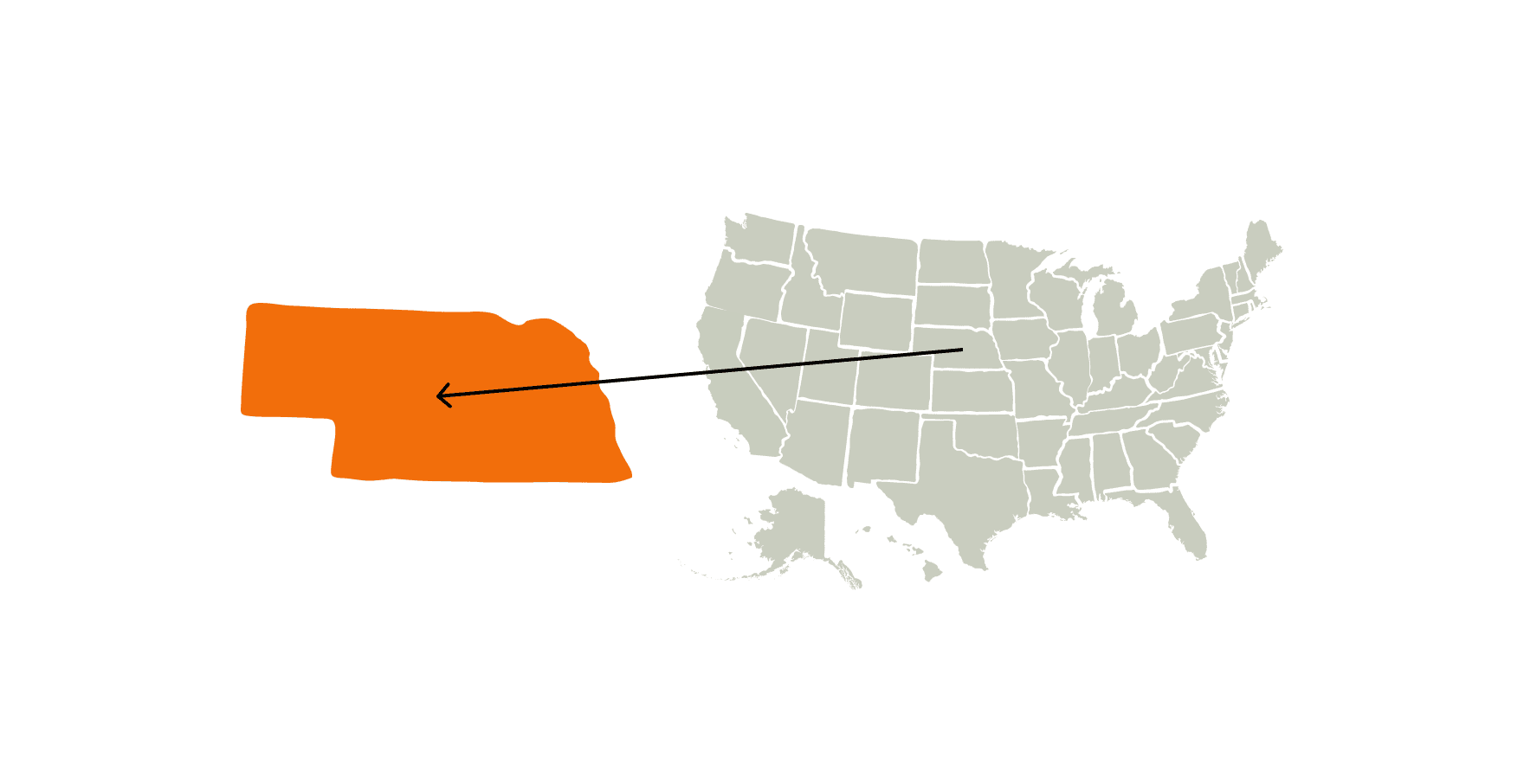 A map of the United States highlighting the state of Nebraska.