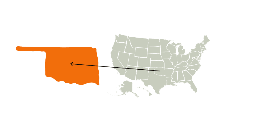 A map of the United States highlighting Oklahoma, represents Oklahoma hunting seasons.