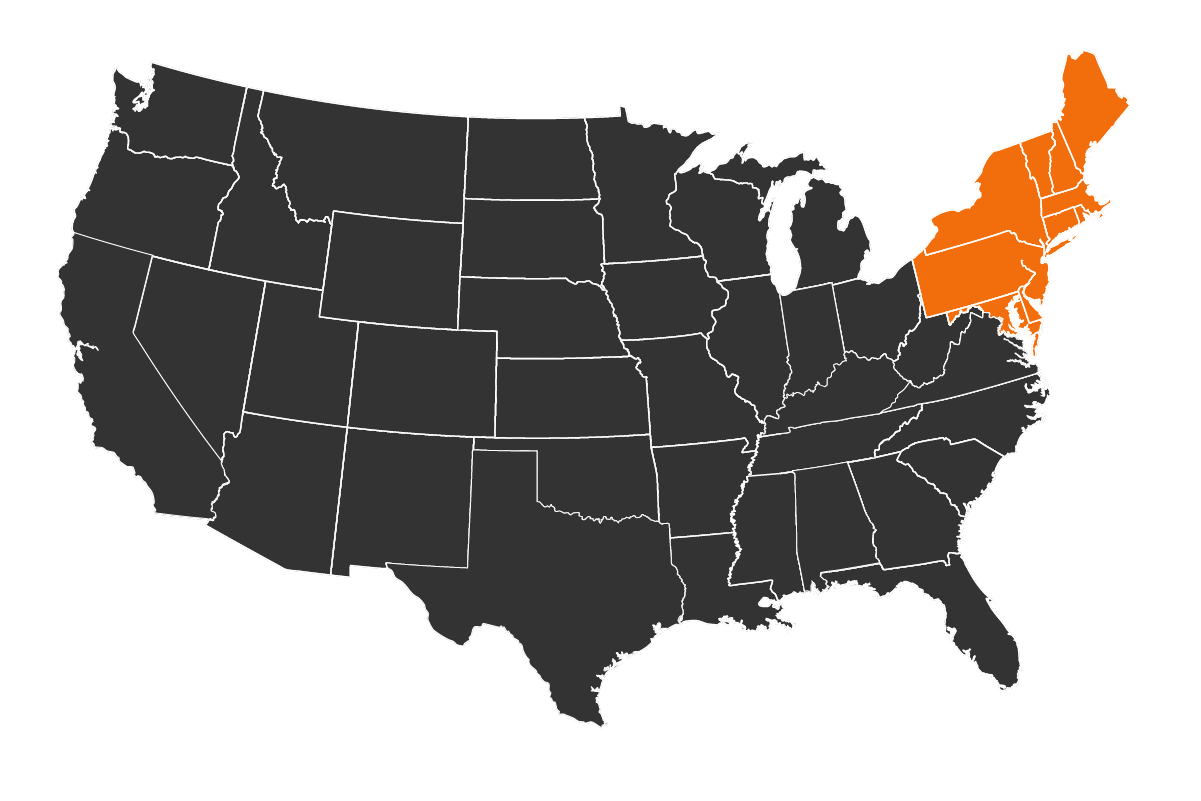 Map highlighting the Northeastern US states.