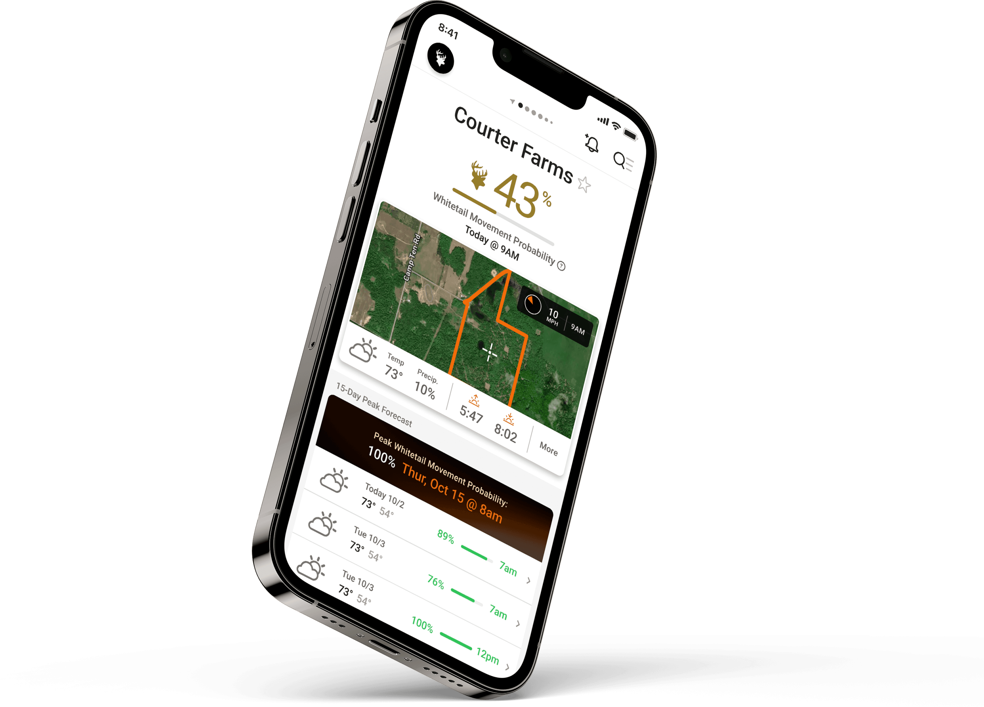 Image of the HuntWise app on a phone screen to plan hunts.
