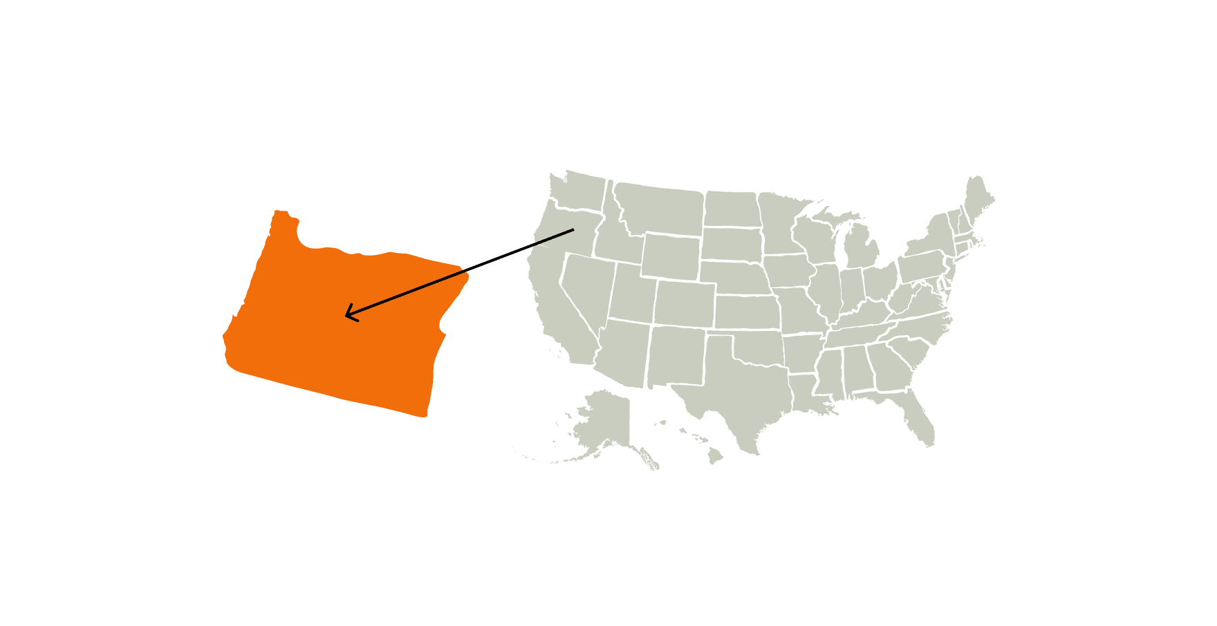 A map of the United States highlighting the State of Oregon.