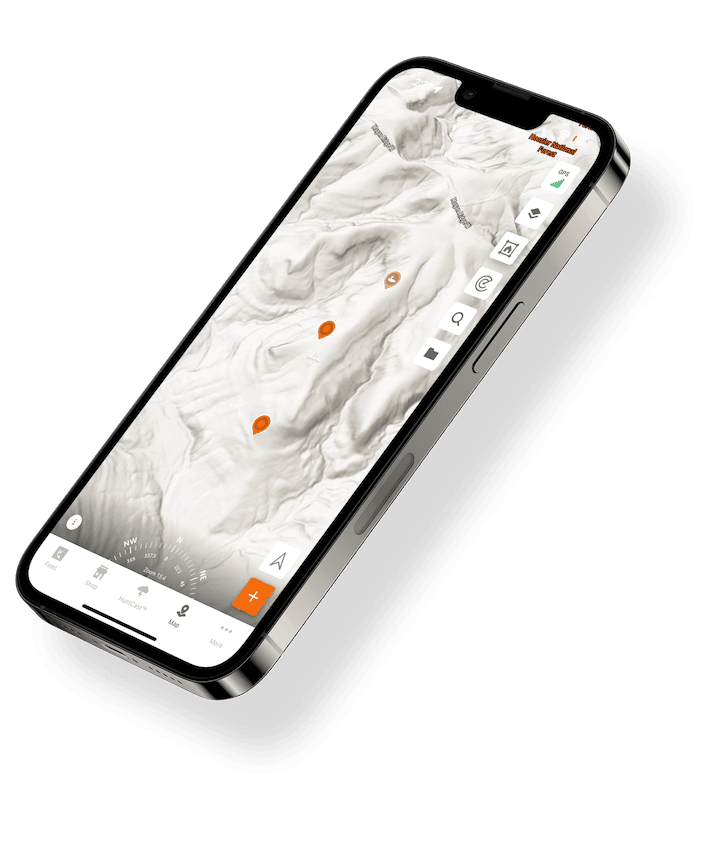 LiDAR mapping showing on a phone screen, use the HuntWise hunting app to plan concept.