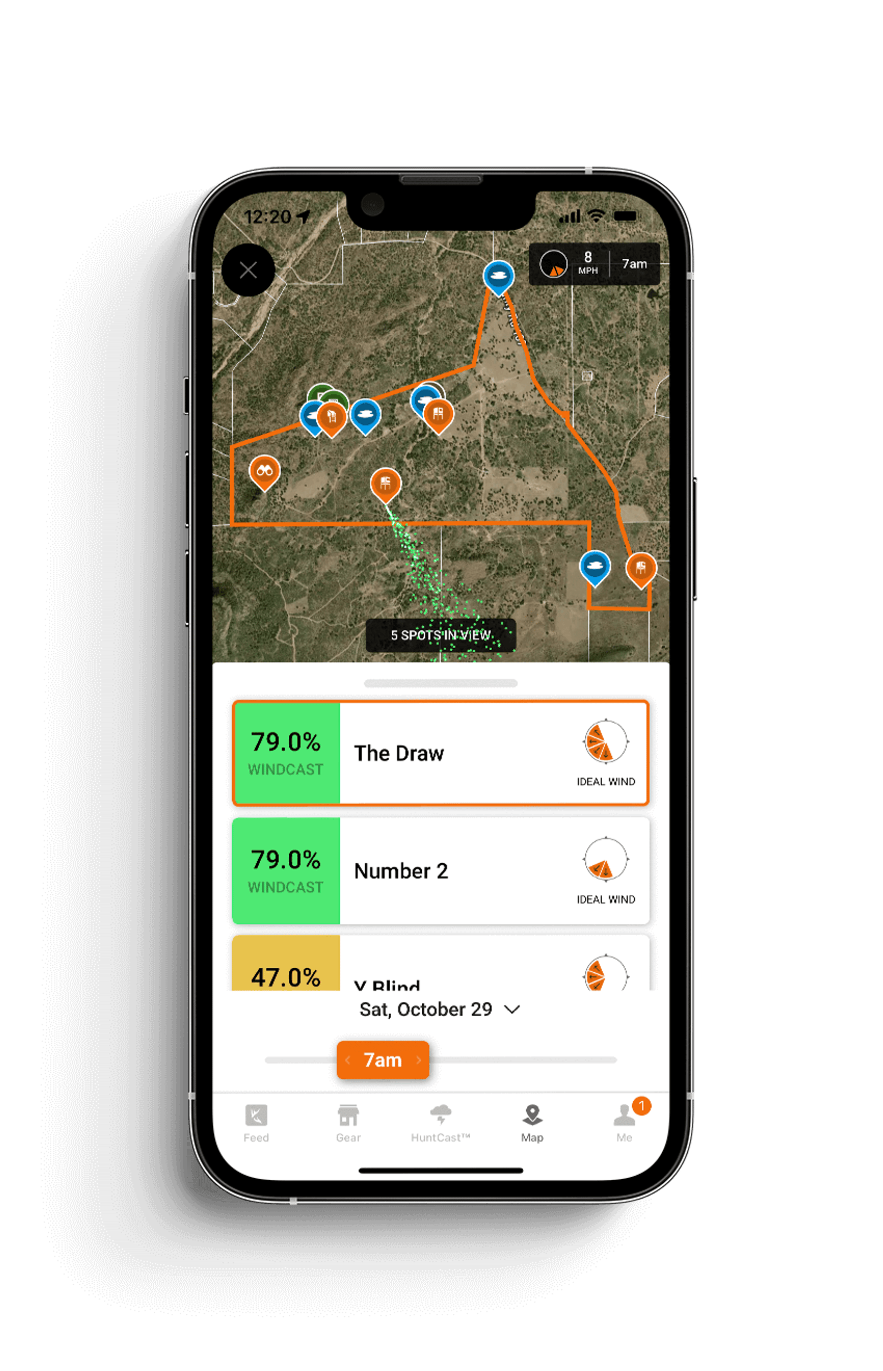 Mockup of phone screen showing WindCast in the HuntWise app.