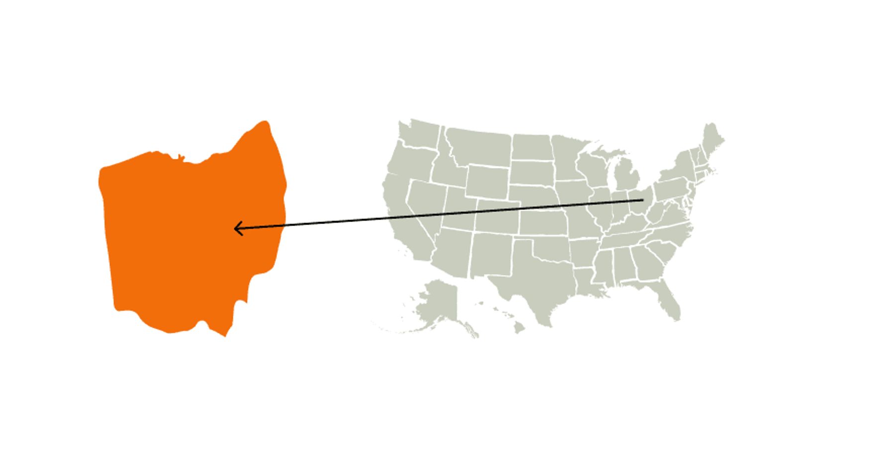 A map of the United States highlighting Ohio, Ohio hunting concept.