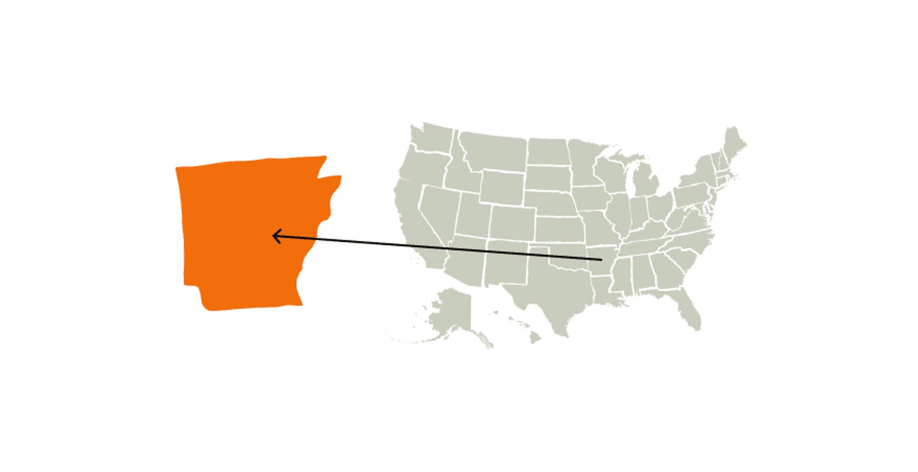 A map of the United States highlighting Arkansas, Arkansas hunting seasons concept.