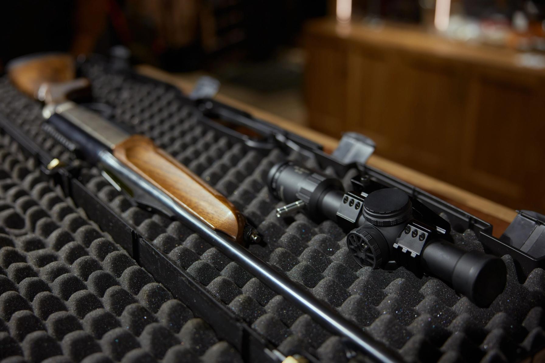 Rifle in a case for storage, rifle storage tips concept.