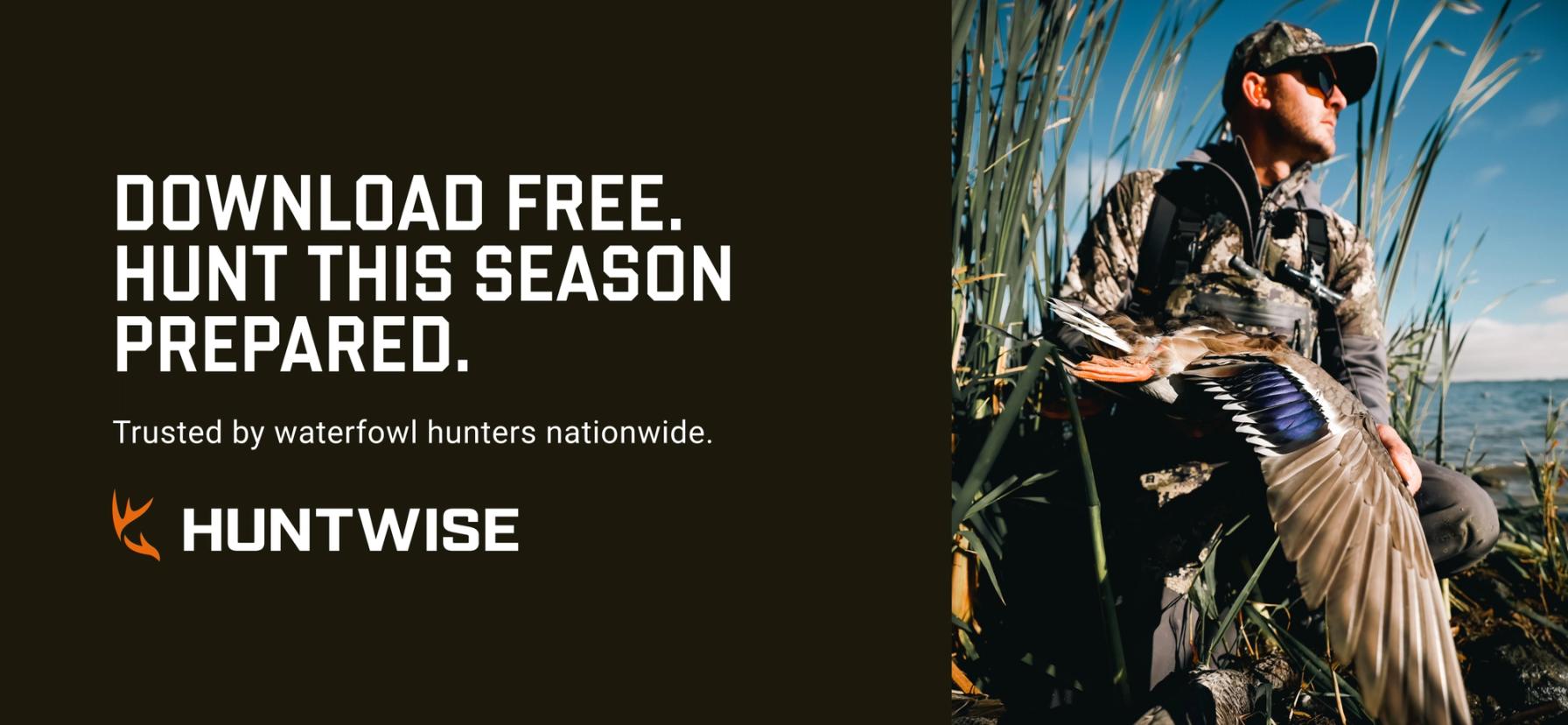 Graphic with text download free hunt prepared, Kansas waterfowl hunting land concept.