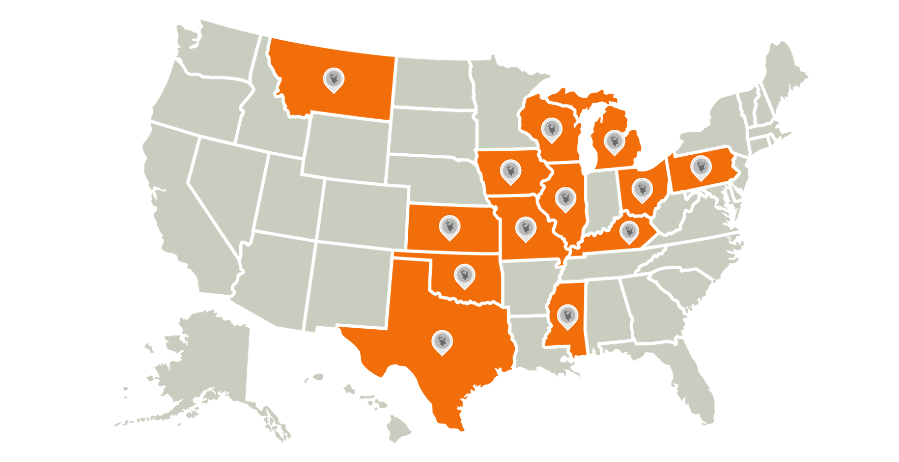 An illustration of the U.S. highlighting the best deer hunting states.
