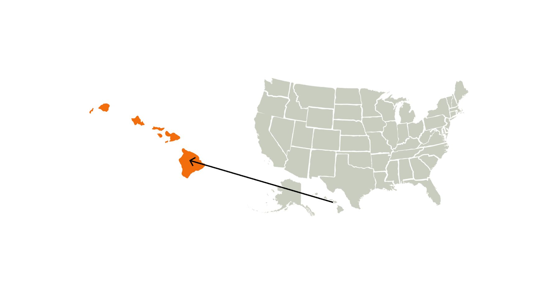 A map of the United States highlighting the islands of Hawaii.