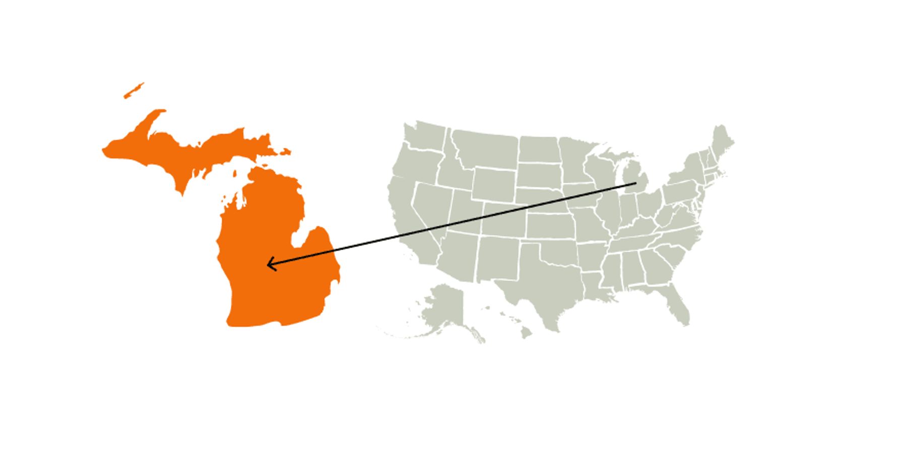 A map of the United States highlighting the state of Michigan, Michigan hunting seasons concept.