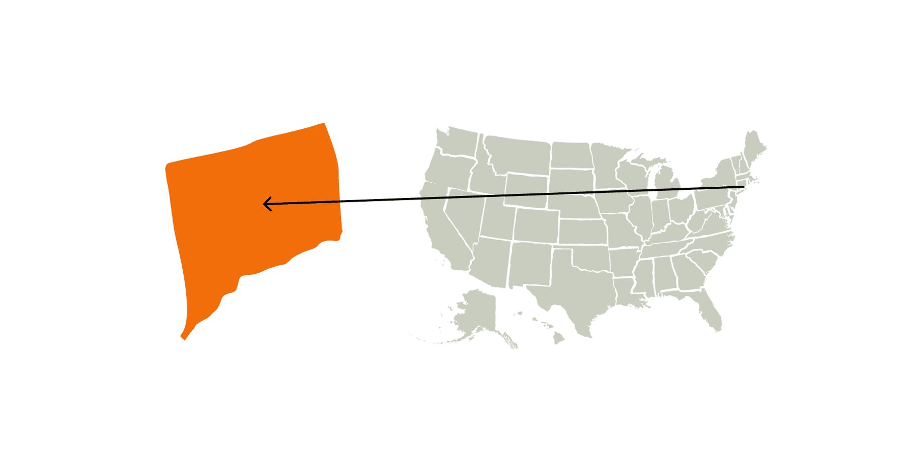 An illustration of a U.S. map highlighting the state of Connecticut.
