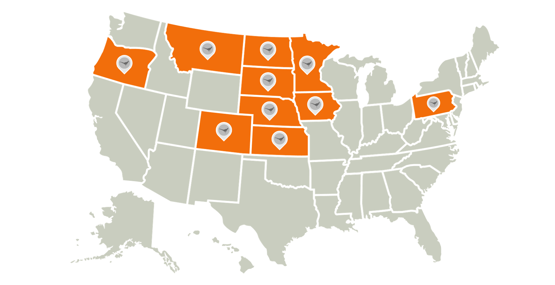 Graphic of a map showing the best states for pheasant hunting.