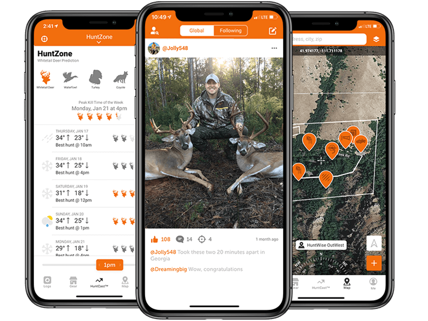 HuntWise app screens for whitetail trophy bucks.