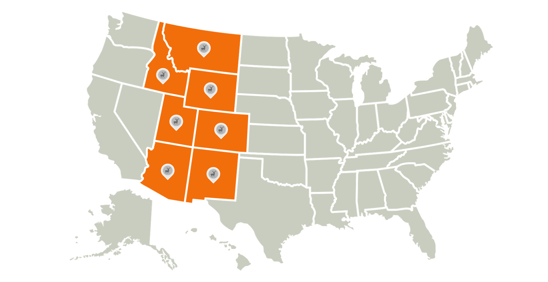 An illustration of a U.S. map highlighting the best elk hunting states.