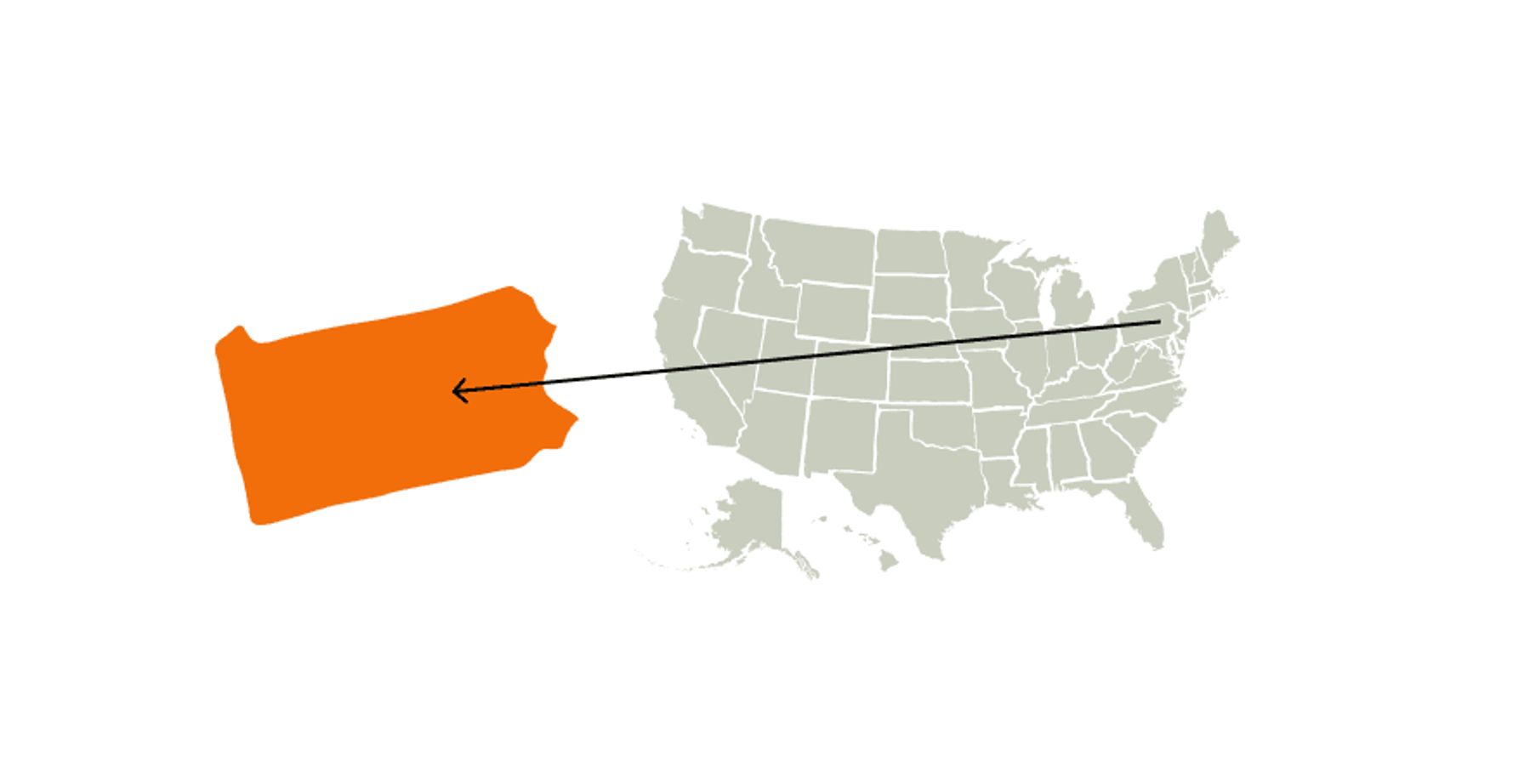 A map of the United States highlighting Pennsylvania, PA hunting season concept.