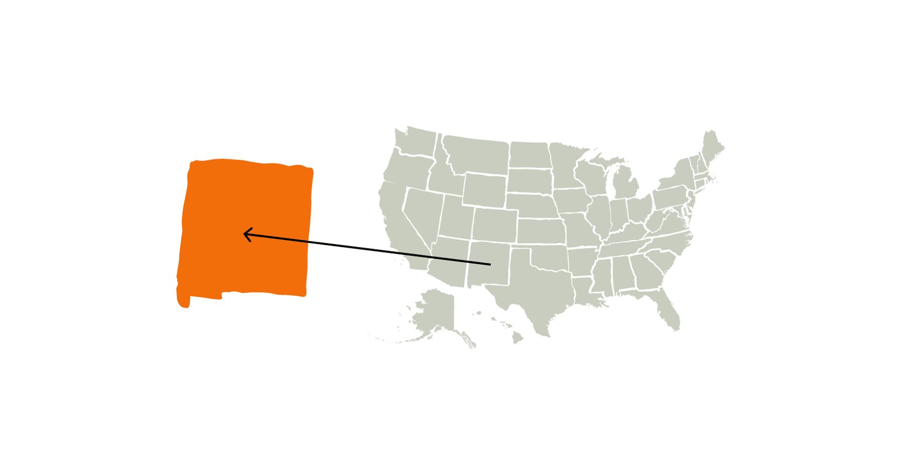 Graphic showing a map of the U.S. highlighting the state of New Mexico.