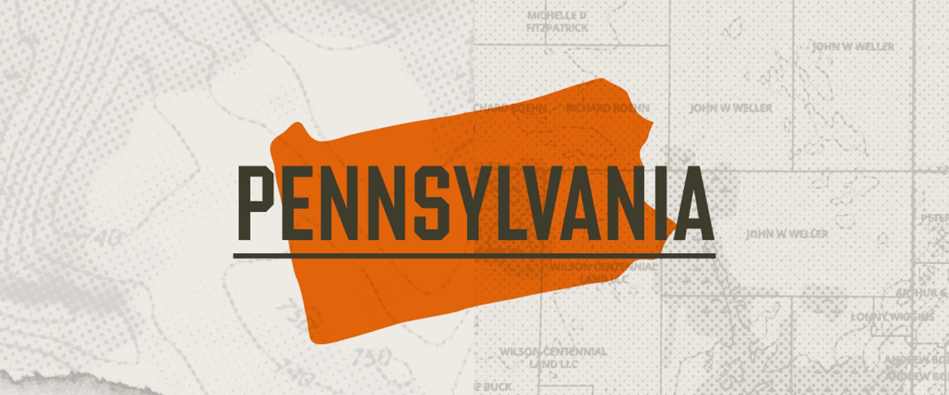 A graphic of the state of Pennsylvania representing Pennsylvania hunting seasons.