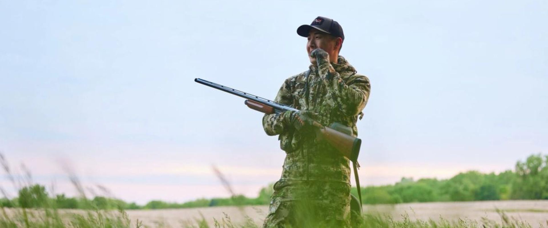 A hunter in turkey clothing, what to wear turkey hunting in the spring concept.