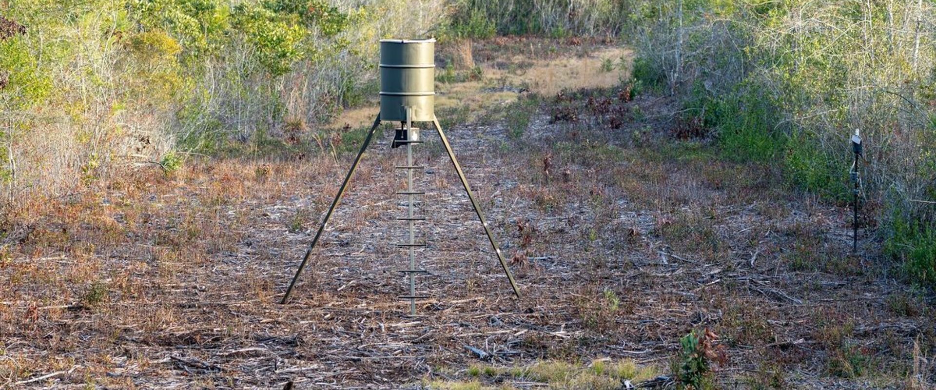 A deer feeder in a field.