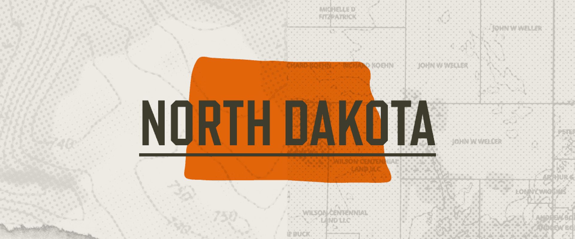 A graphic of the state of North Dakota representing North Dakota hunting seasons.