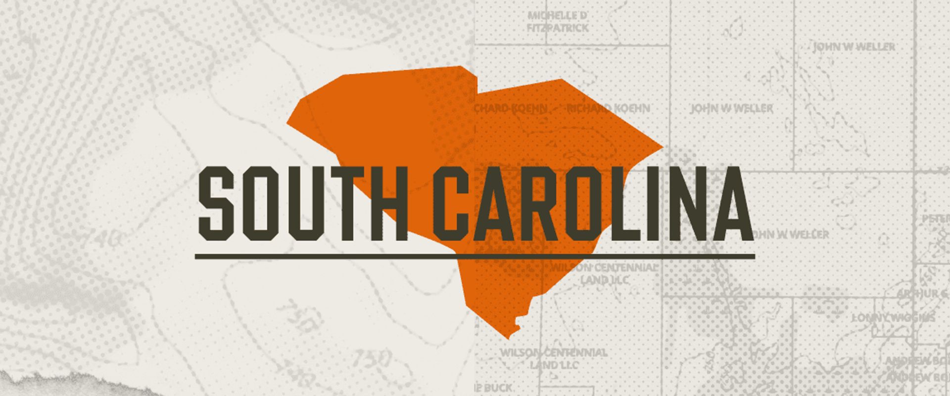 A graphic of the state of South Carolina representing South Carolina hunting seasons.