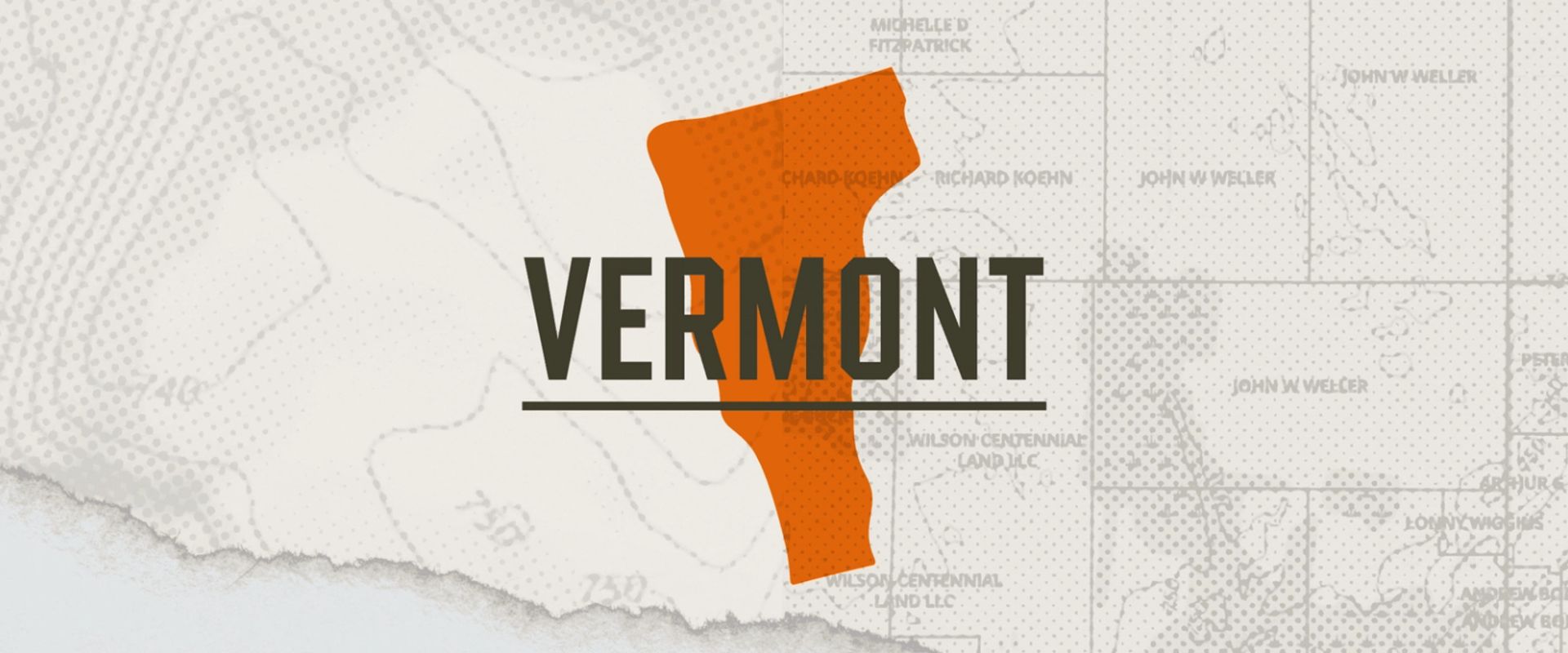 A graphic of the state of Vermont representing hunting in Vermont.