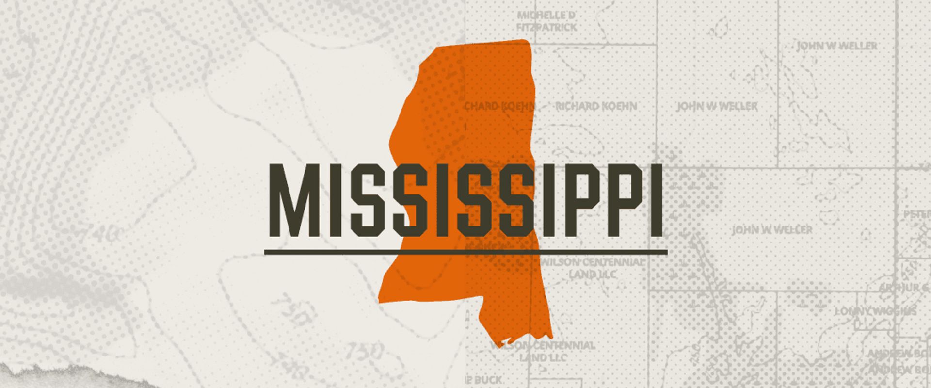 A graphic of the state of Mississippi representing Mississippi hunting seasons.