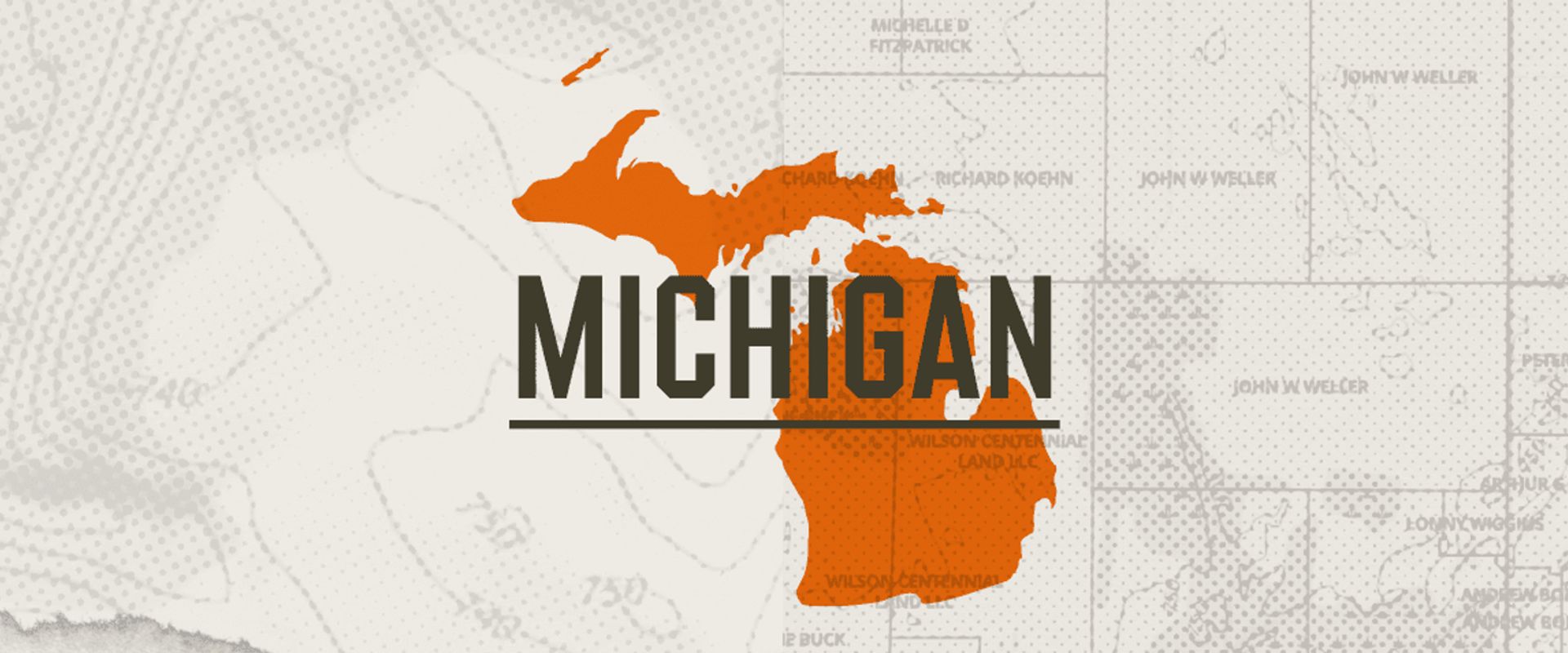 A graphic of the state of Michigan representing Michigan hunting seasons.