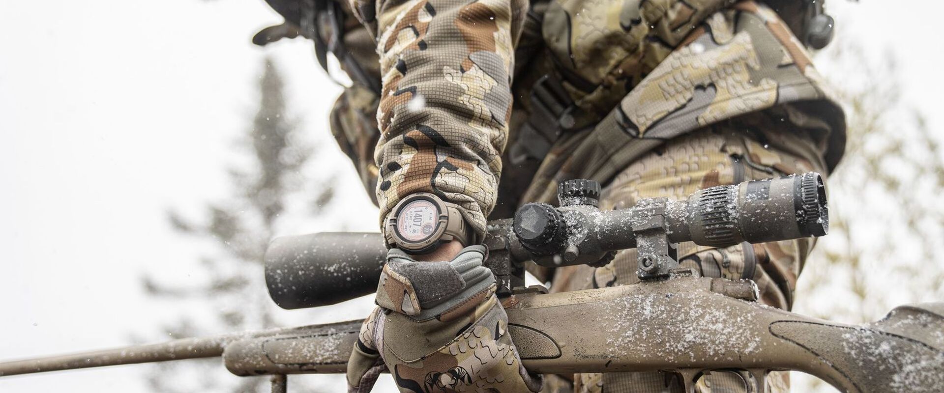 Close-up of a rifle in a hunter's hand, best caliber for whitetail hunts concept.