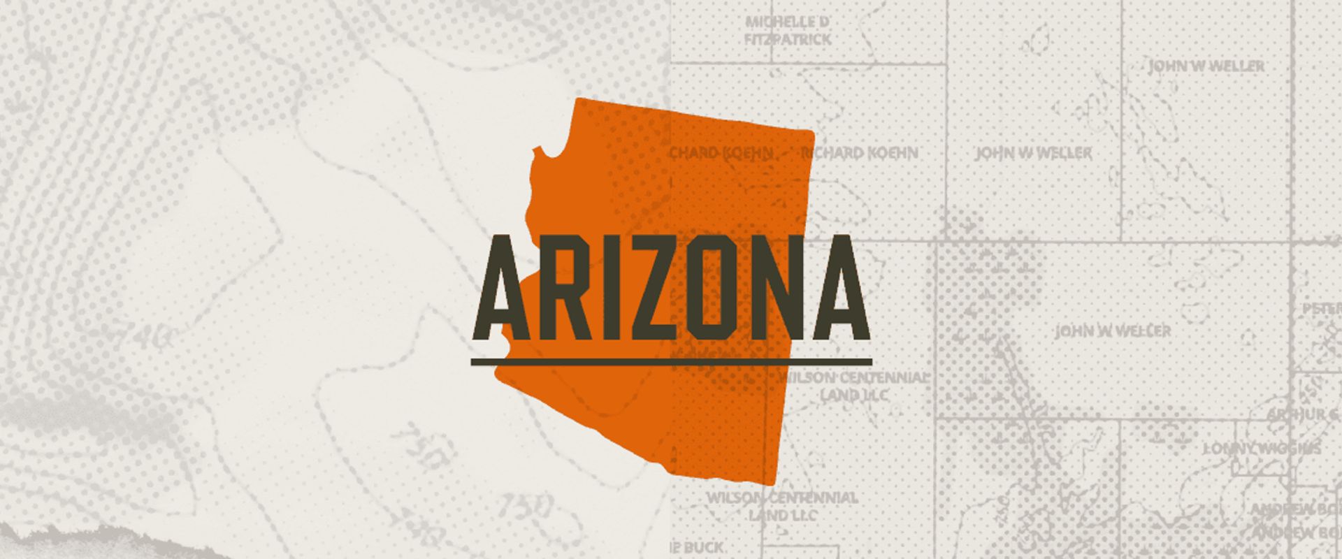 A graphic of the state of Arizona, Arizona hunting guide concept.