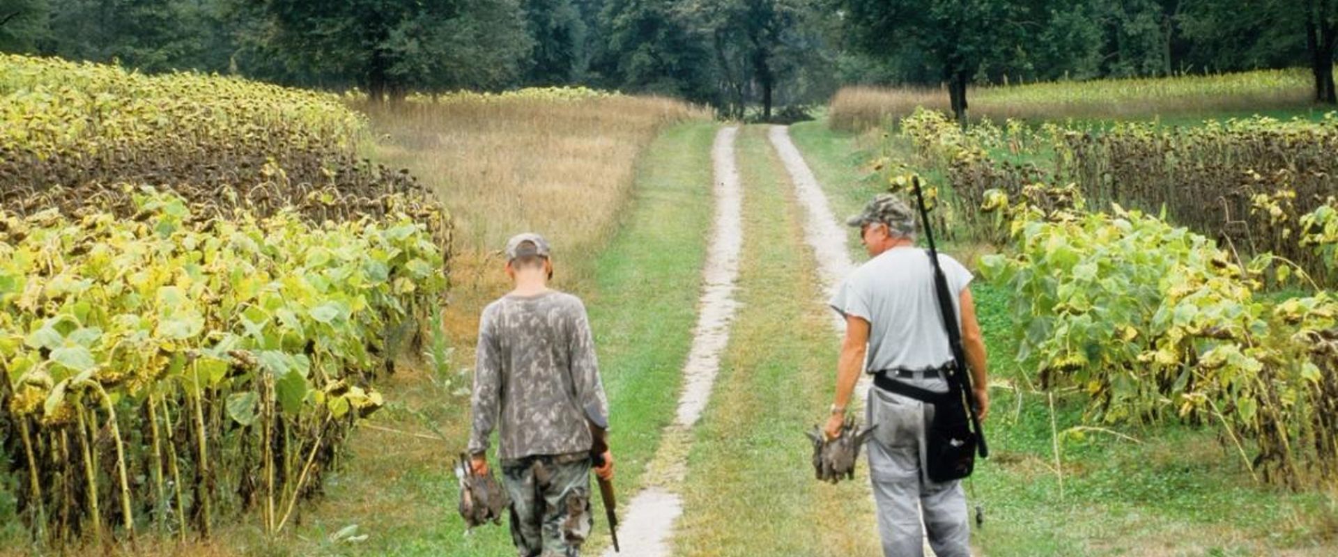 Two hunters carrying doves after a hunt, when is dove season in South Carolina concept.
