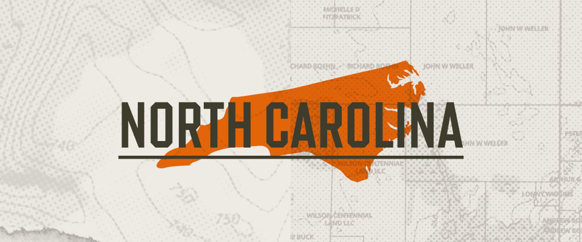 A graphic of the state of North Carolina representing North Carolina hunting seasons.