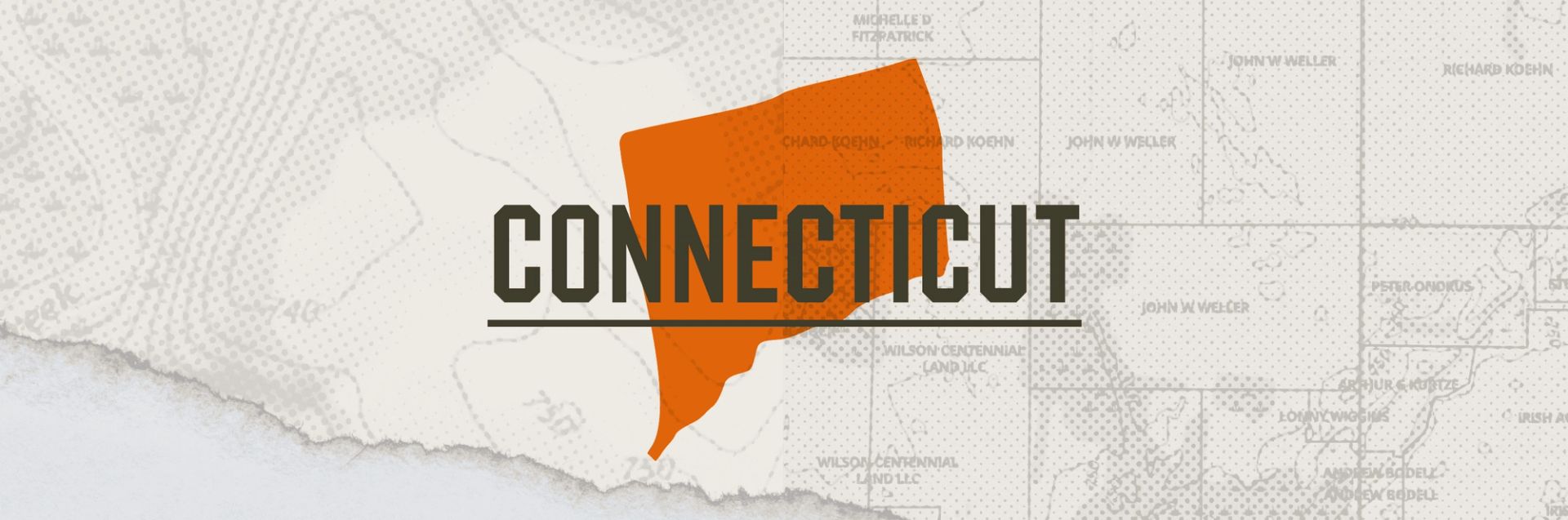 A graphic of the state of Connecticut representing hunting in Connecticut.