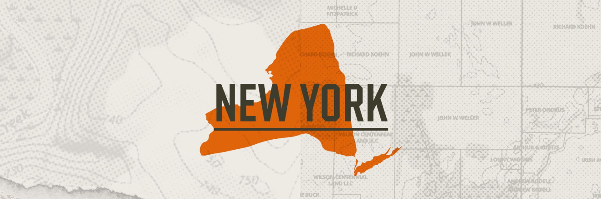A graphic of the state of New York representing New York hunting seasons.